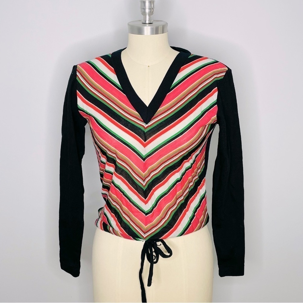 Vintage Helen Sue Striped Chevron Drawstring Bottom Long Sleeve Top- Size Small